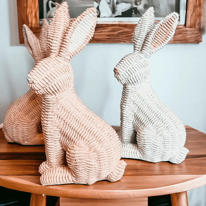 Resin Basket Weave Bunny Decor For Spring Tables