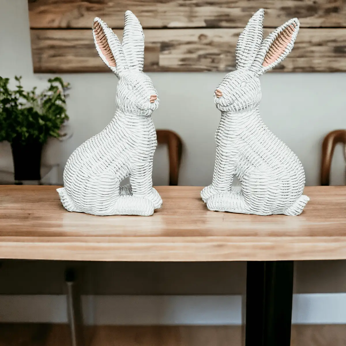 Resin Basket Weave Bunny Decor For Spring Tables