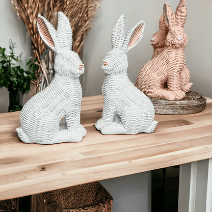 Resin Basket Weave Bunny Decor For Spring Tables