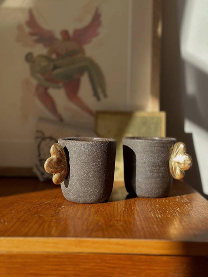 Handmade Stoneware Coffee Cup and Gold Leaf