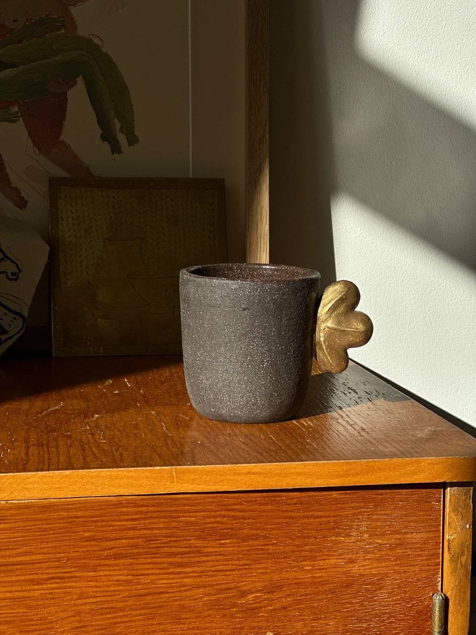 Handmade Stoneware Coffee Cup and Gold Leaf