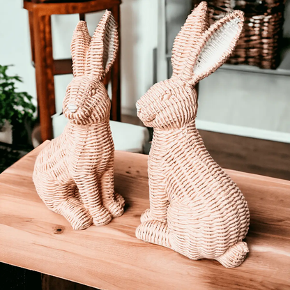 Resin Basket Weave Bunny Decor For Spring Tables