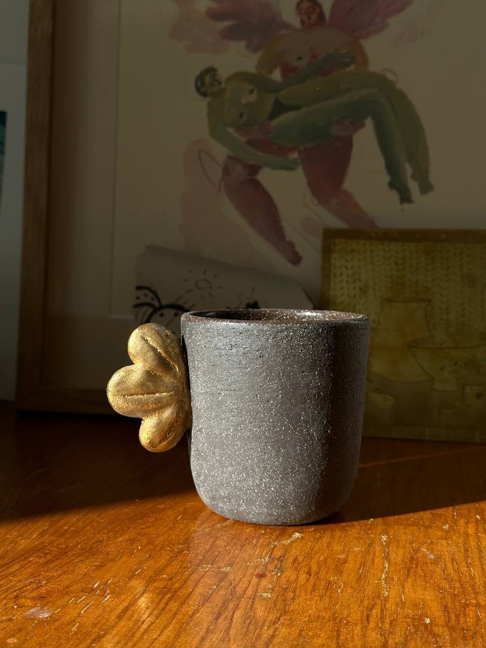 Handmade Stoneware Coffee Cup and Gold Leaf