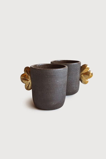 Handmade Stoneware Coffee Cup and Gold Leaf
