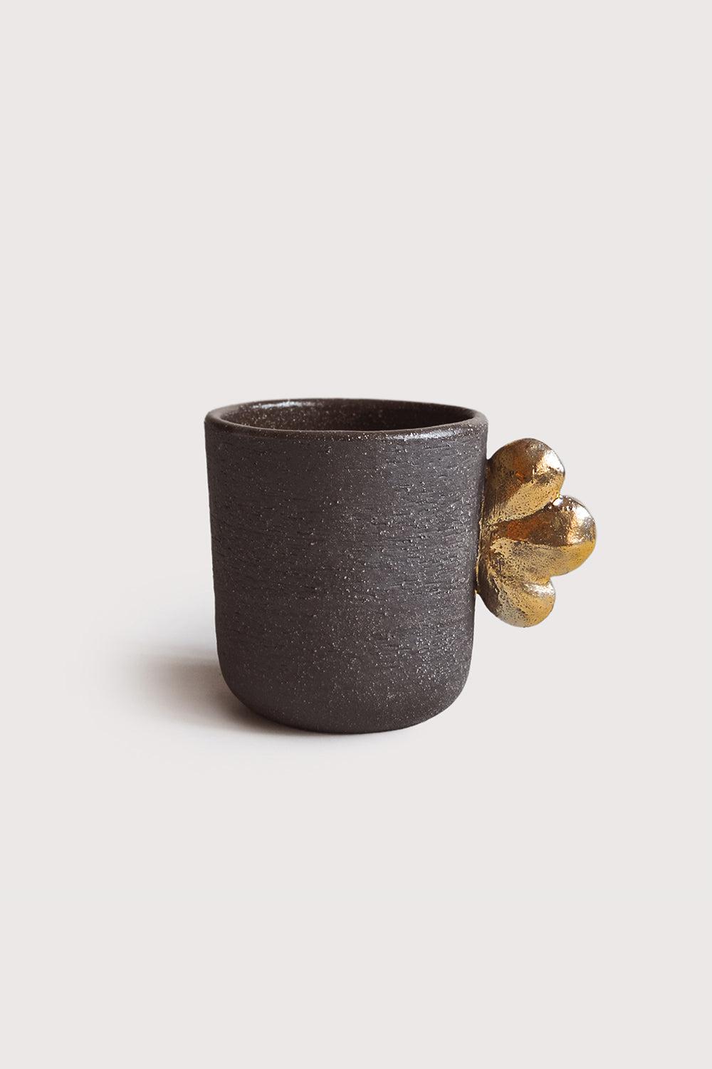 Handmade Stoneware Coffee Cup and Gold Leaf