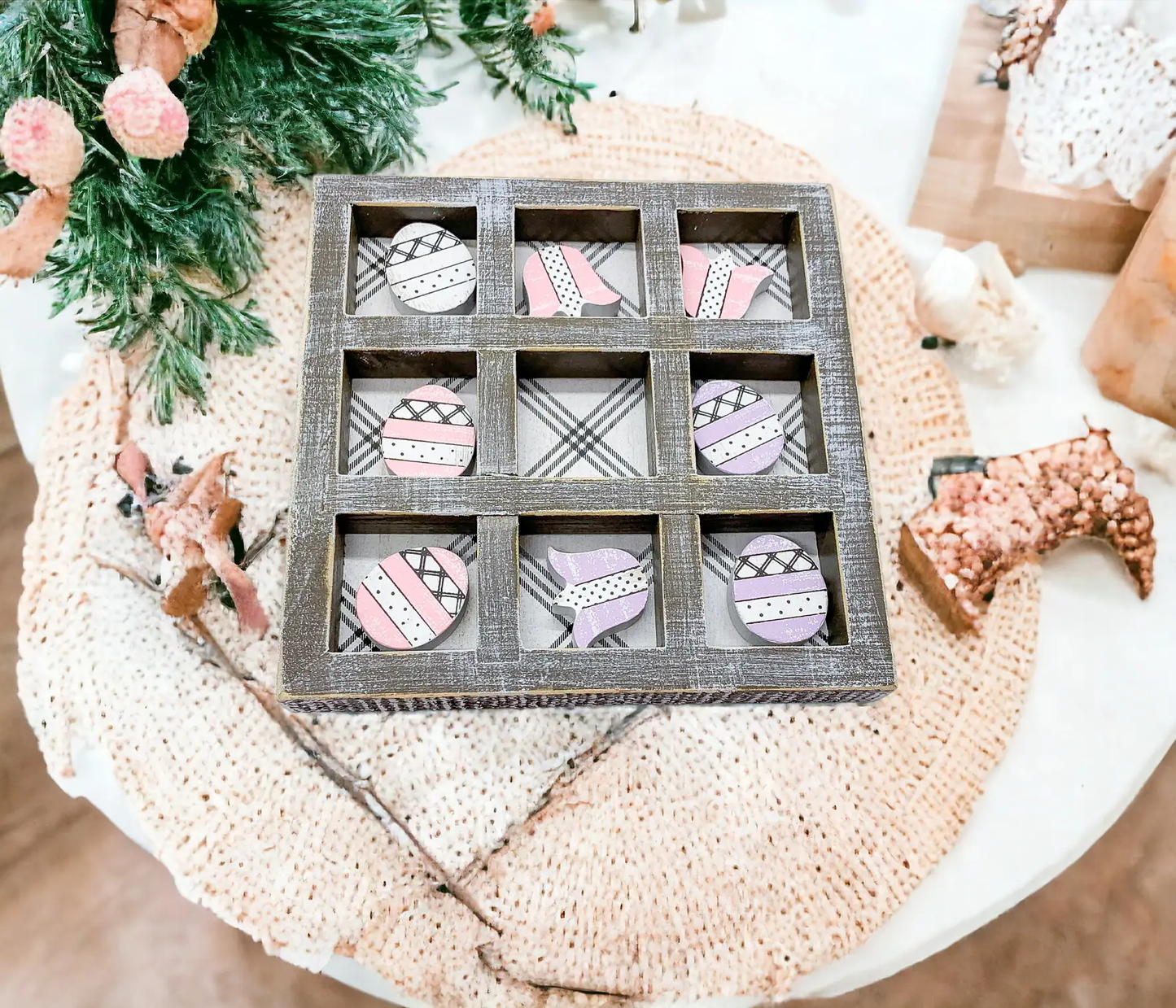 Wooden Easter and Spring Tic Tac Toe Set