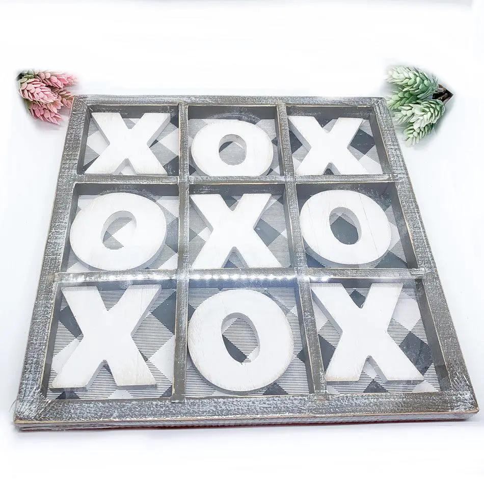 Gingham XOXO Game and Decor Hand Painted Wood