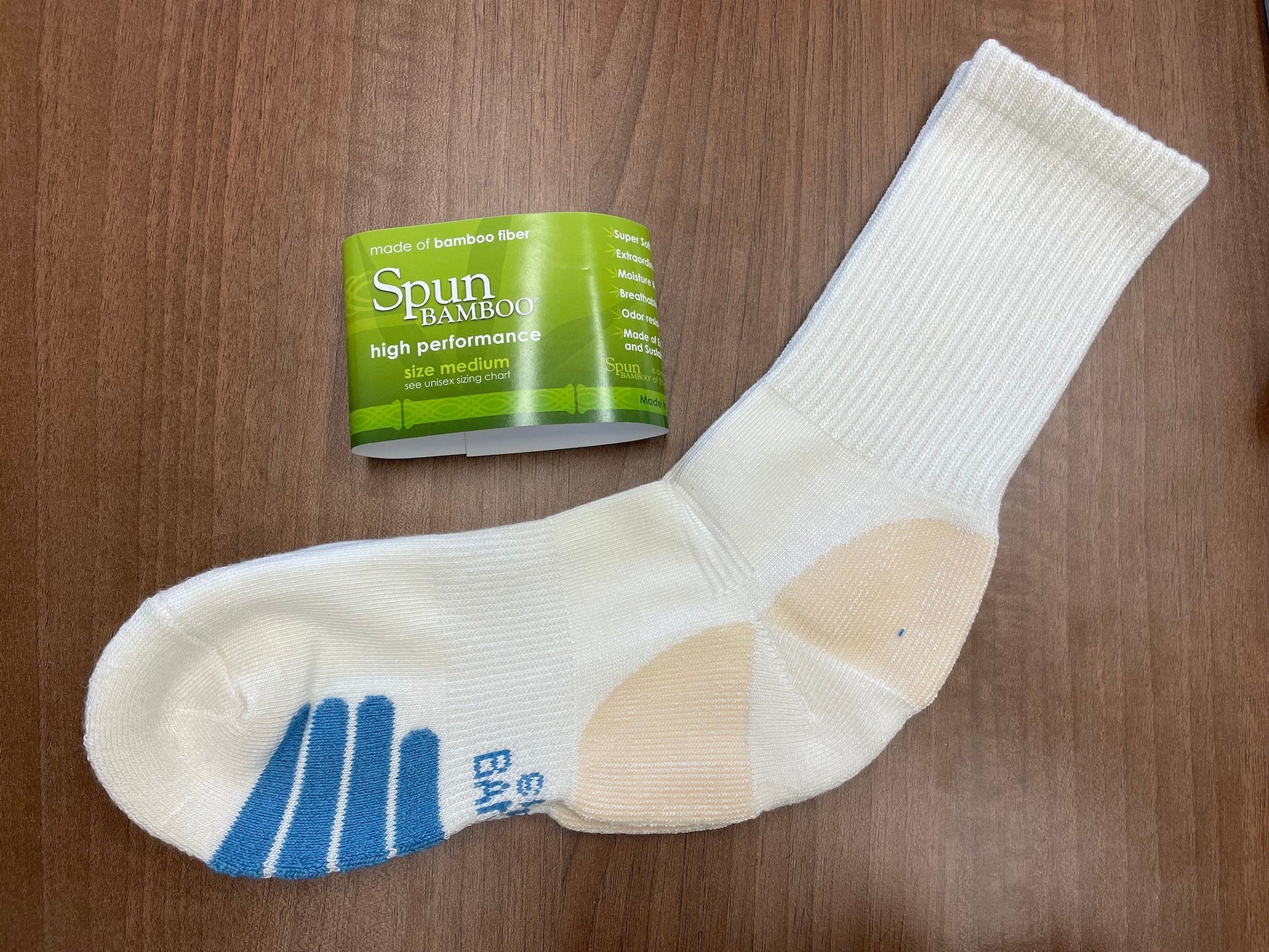 Socks Spun Bamboo high performance crew bamboo viscose socks white with blue toe stripes on Tampa Home & Garden Store
