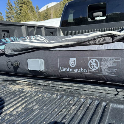 Umbrauto truck bed air mattress with built-in pump, gray fabric in pickup bed on Tampa Home & Garden Store