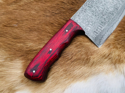 Damascus steel cleaver with red striped wooden handle Titan International K on Tampa Home & Garden Store