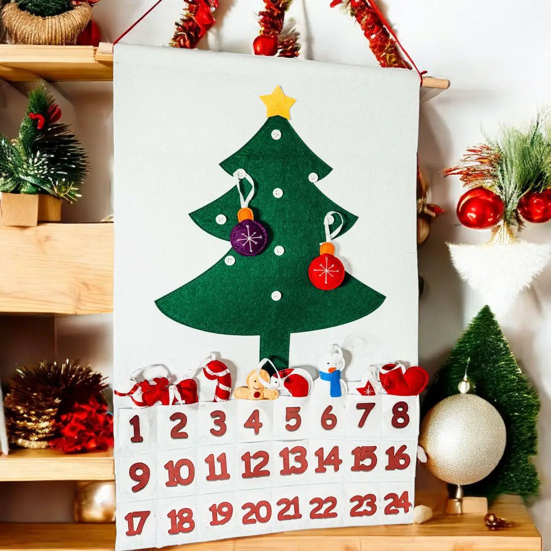 Felt Christmas Advent Calendar With Ornaments