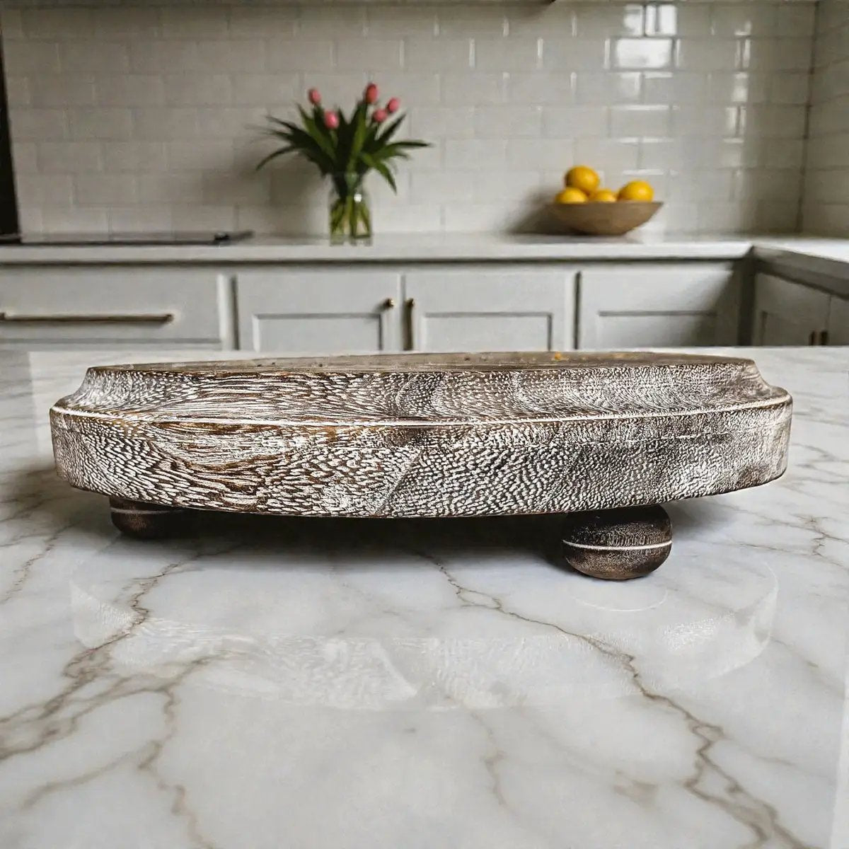 Rustic Round Wood Jewelry Tray on Pedestal by Gia Roma with distressed finish on Tampa Home & Garden Store