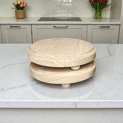 Rustic Round Wood Jewelry Tray on Pedestal, two-tier natural wood with feet on Tampa Home & Garden Store