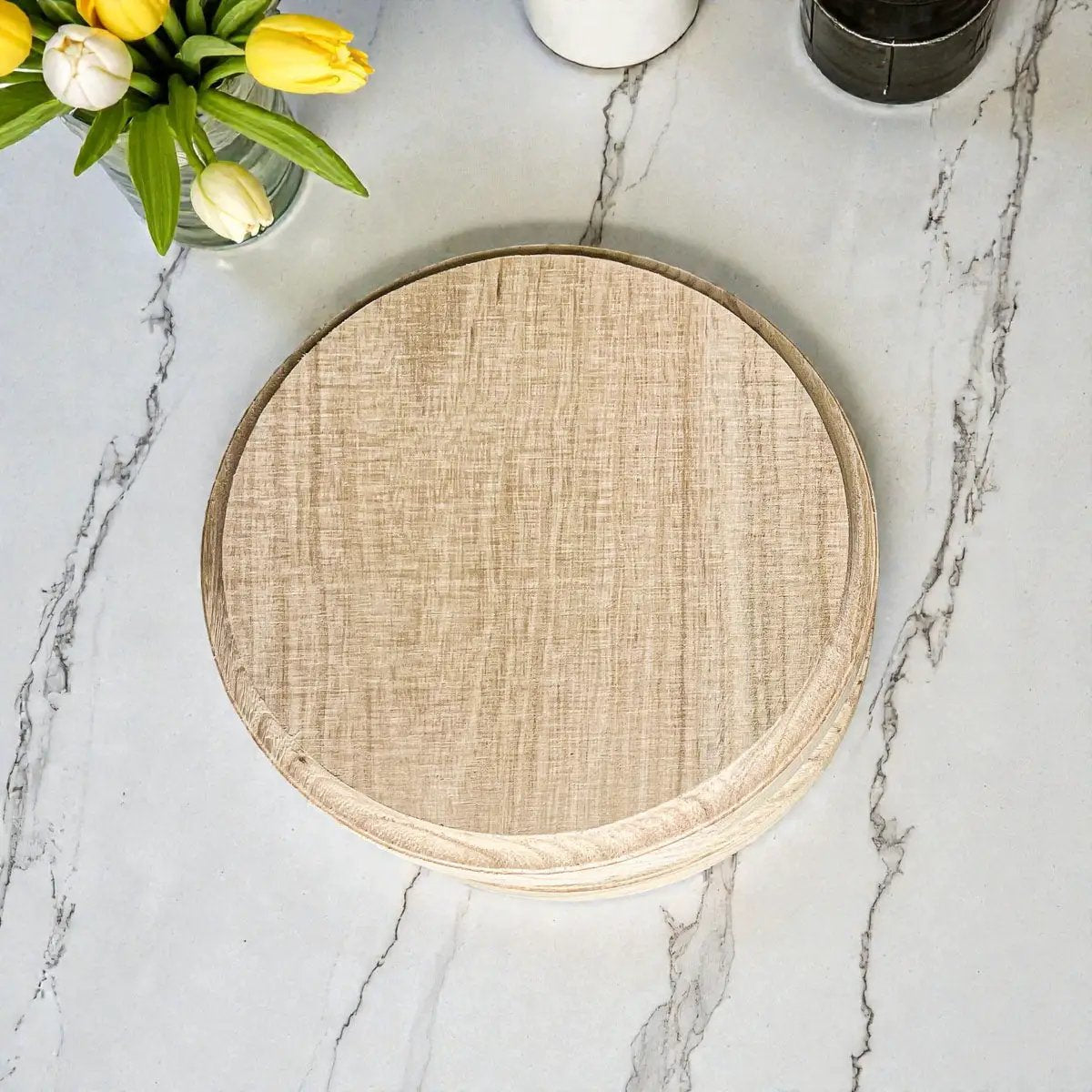 Rustic Round Wood Jewelry Tray on Pedestal by Gia Roma, natural wood finish decorative tray on Tampa Home & Garden Store