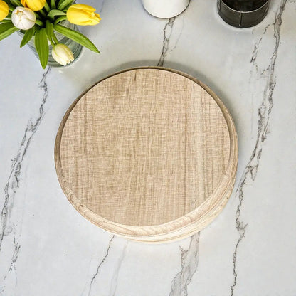 Rustic Round Wood Jewelry Tray on Pedestal by Gia Roma, natural wood finish decorative tray on Tampa Home & Garden Store
