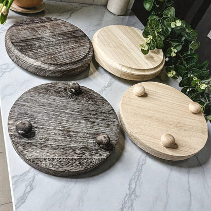 Rustic round wood jewelry tray on pedestal, four dark and light finishes with knobs Gia Roma on Tampa Home & Garden Store