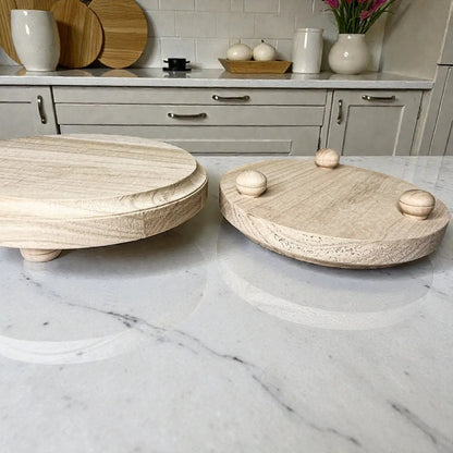 Two rustic round wood jewelry trays with natural finish; one tray features three knobs on Tampa Home & Garden Store