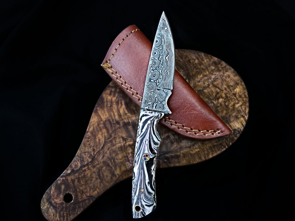 Arrival TD-705 hunting knife by Titan International K, Damascus blade and marbled handle on Tampa Home & Garden Store