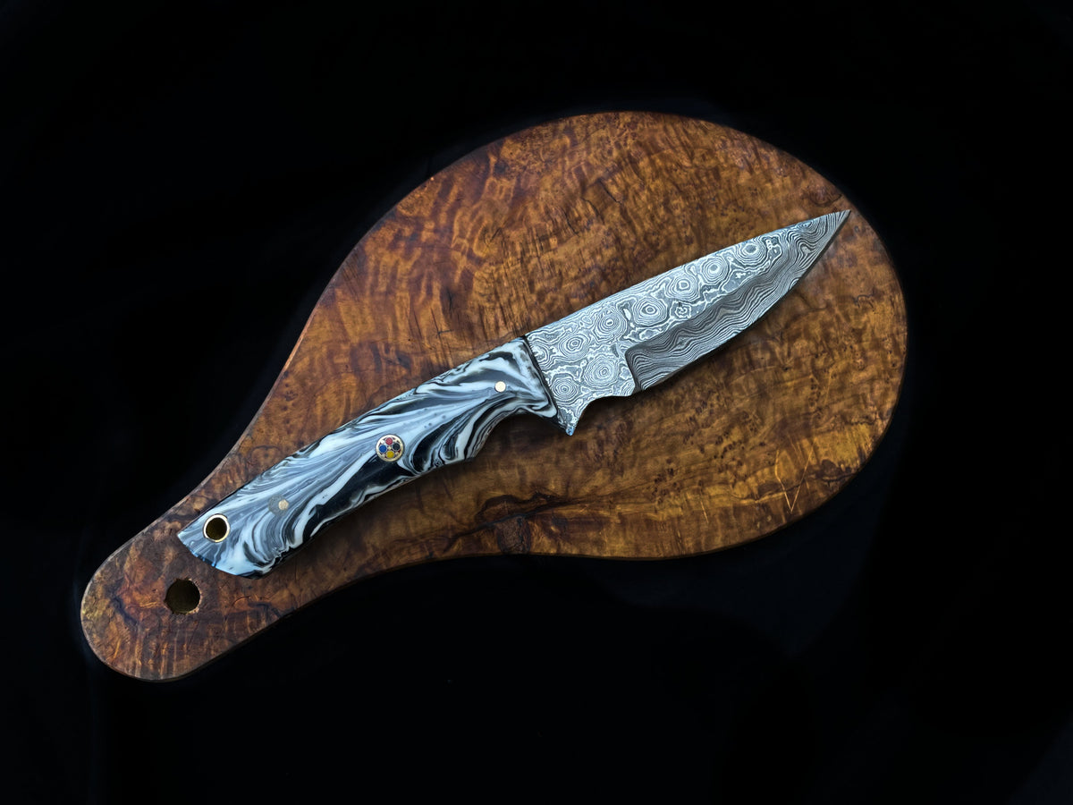 TD-705 hunting knife by Titan International K with Damascus blade and marbled handle on Tampa Home & Garden Store