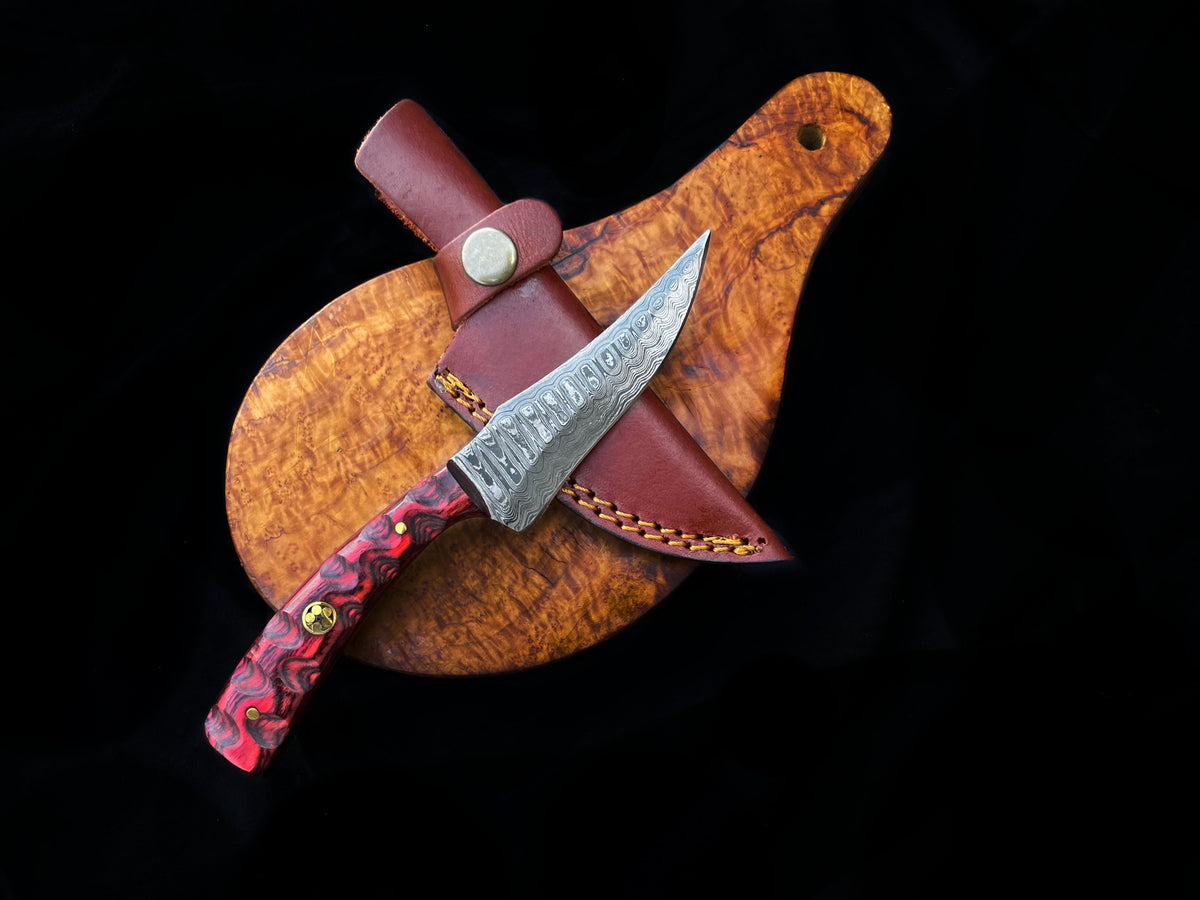 Arrival TD-703 hunting knife by Titan Intl K with damascus blade and red handle sheath on Tampa Home & Garden Store
