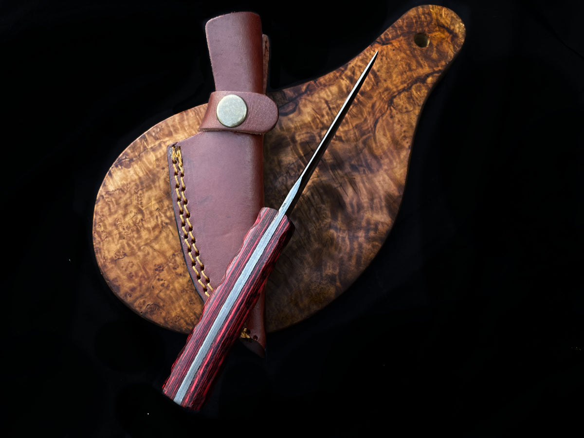 Arrival TD-703 hunting knife with red-stained wood handle and brown leather sheath Titan on Tampa Home & Garden Store