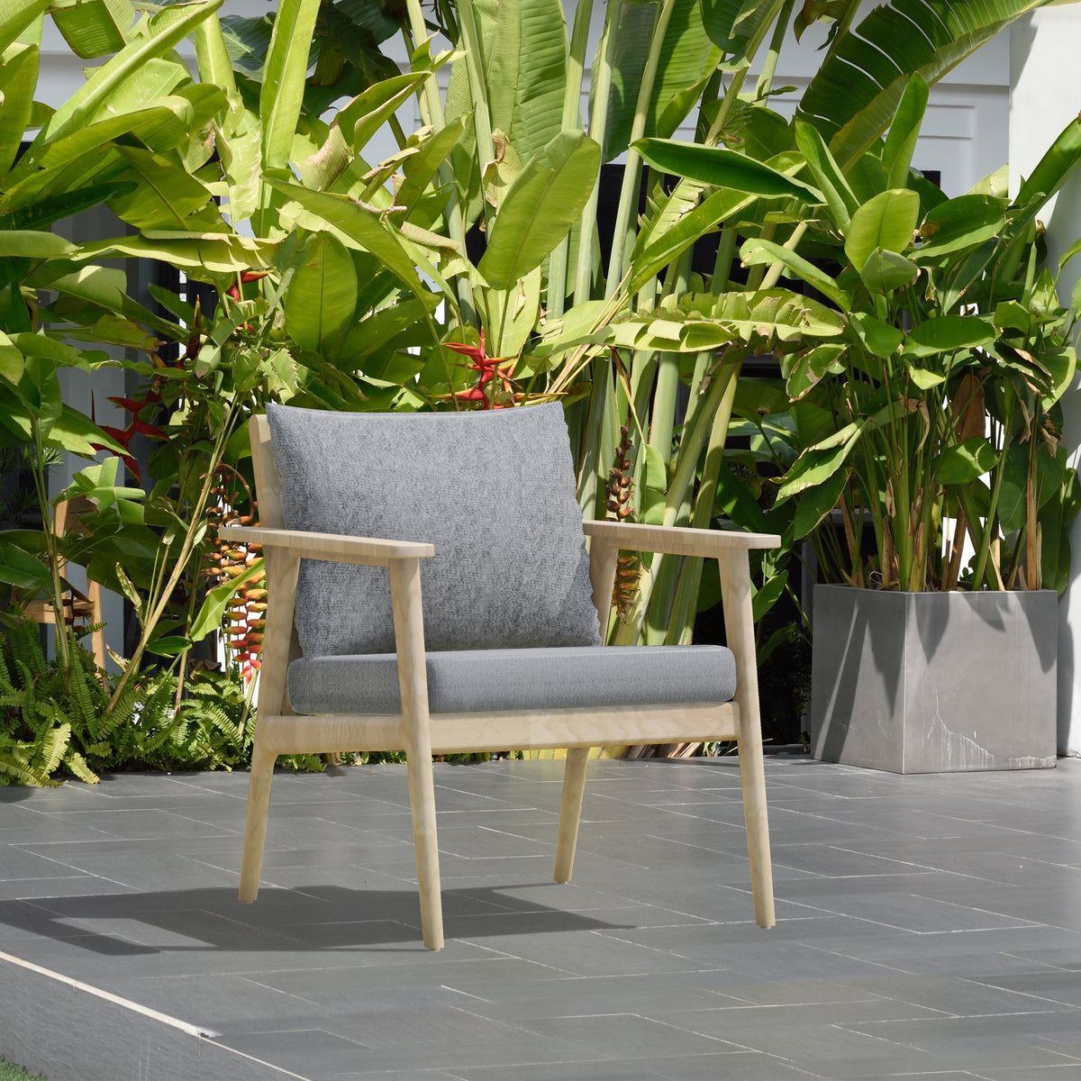 Eve FSC Teak Outdoor Conversation Set chair with grey cushions by LifestyleGarden US on Tampa Home & Garden Store