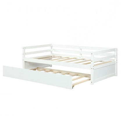 Marco de cama doble tipo diván con nido de estilo dormitorio en blanco