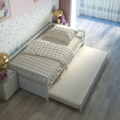 Marco de cama doble tipo diván con nido de estilo dormitorio en blanco