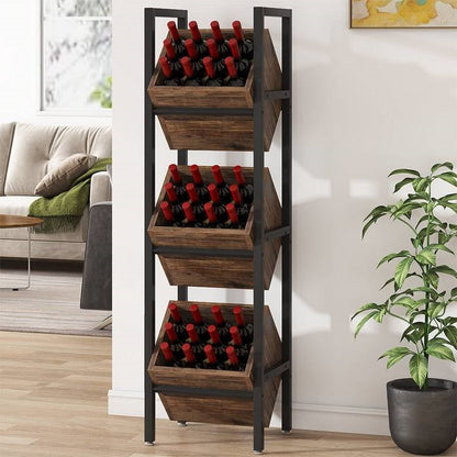 Estante de almacenamiento y exhibición de vinos rústico industrial con 3 compartimentos para 36 botellas