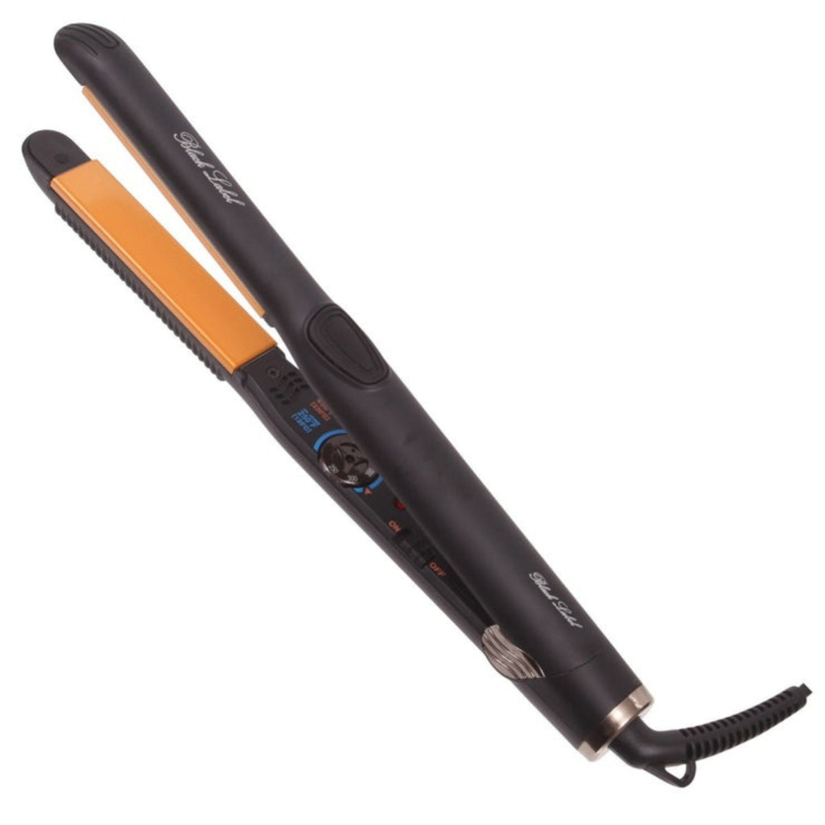 Flat iron Black Label Pro 1in infrared nano ceramic plates, black body with orange accents on Tampa Home & Garden Store
