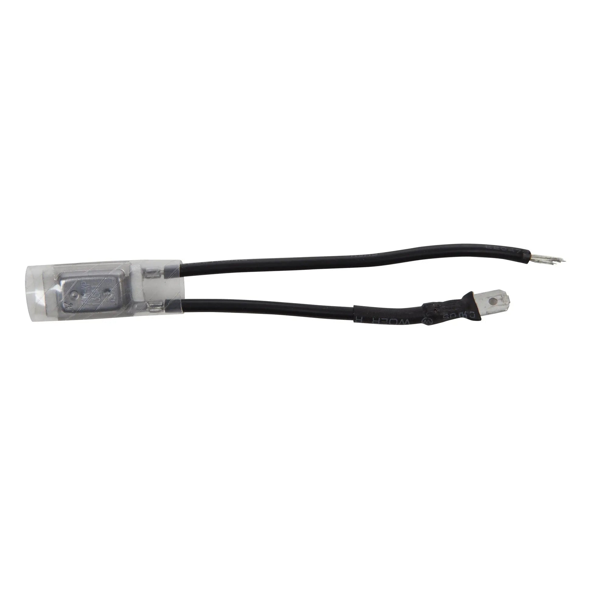 IR Heater Thermostat replacement part in clear housing with silver body and black wires on Tampa Home & Garden Store