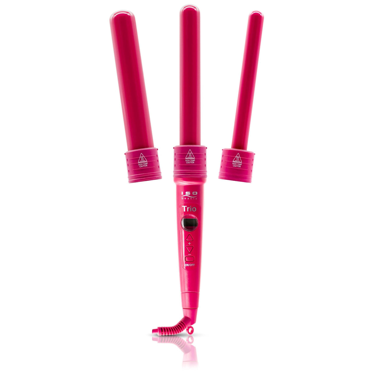 Trio 3-in-1 tourmaline-infused ceramic curling wand set in pink by iso beauty 3 wands on Tampa Home & Garden Store