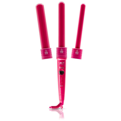 Trio 3-in-1 tourmaline-infused ceramic curling wand set in pink by iso beauty 3 wands on Tampa Home & Garden Store