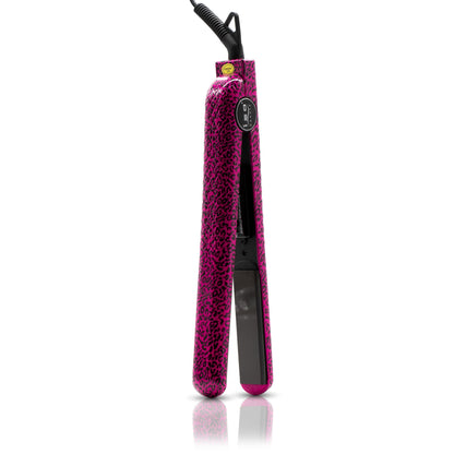 Ceramic flat iron 1.25in pink leopard print with black handle by Best Product Finds on Tampa Home & Garden Store