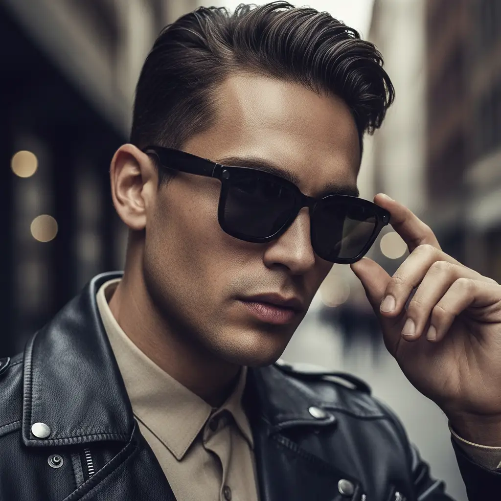 HeyCyan Onyx Black AI Smart Glasses, black frame sunglasses worn by man on Tampa Home & Garden Store