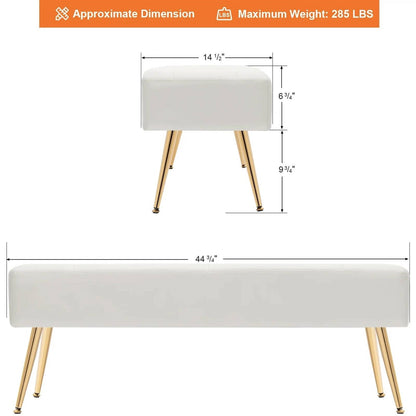 Banco otomana moderno para cama con asiento de cuero sintético blanco marfil y patas de metal dorado