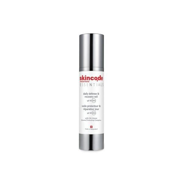 Face cream SkinCode Essentials SPF30 daily defense & recovery veil bottle with silver cap on Tampa Home & Garden Store