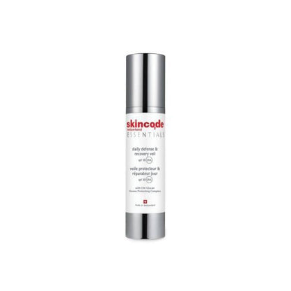 Face cream SkinCode Essentials SPF30 daily defense & recovery veil bottle with silver cap on Tampa Home & Garden Store