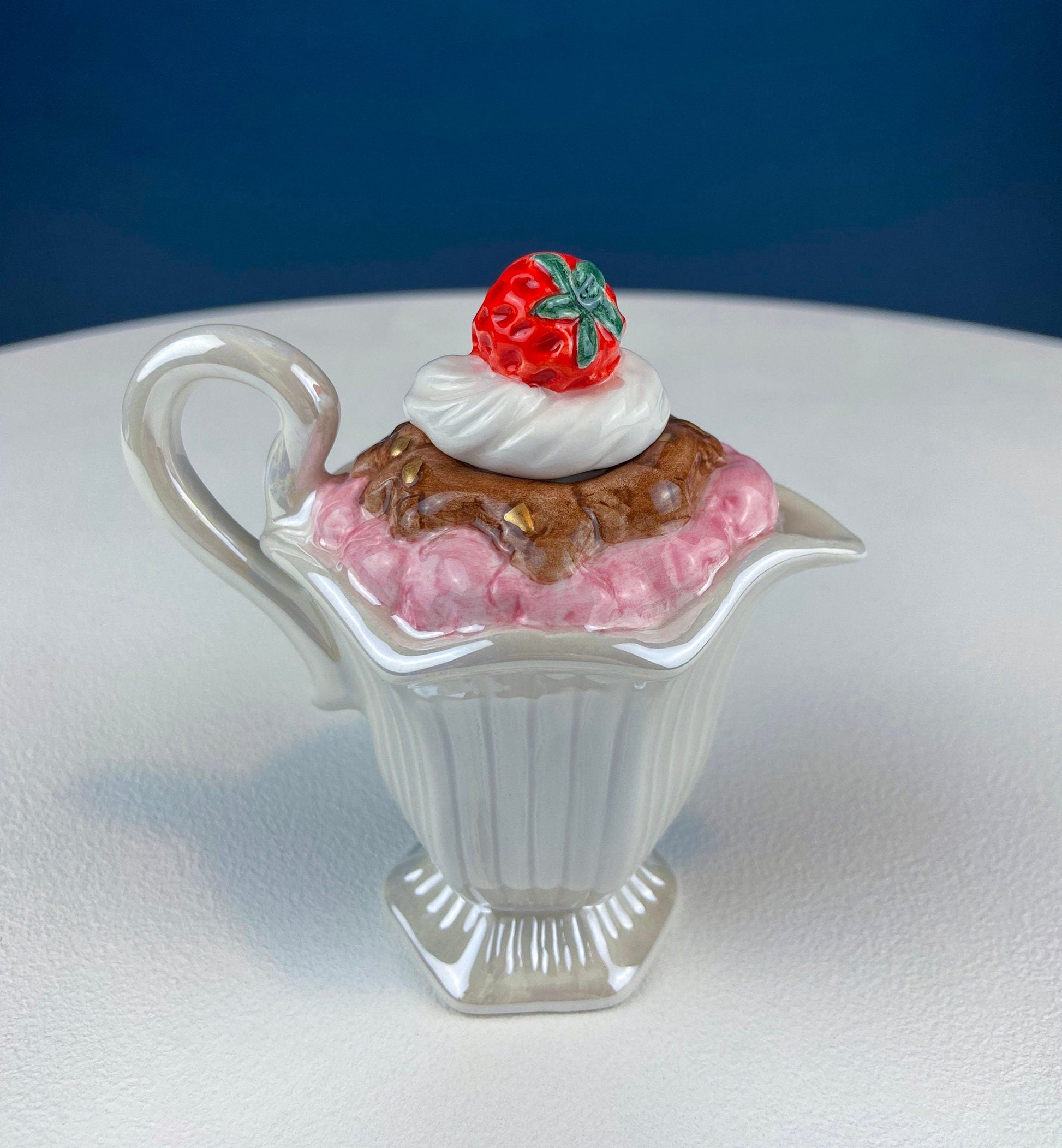 Ice Cream Shaped Creamer. Gift Gallery Fitz and Floyd. Strawberry and Chocolate Ice Cream Shaped Tiny Teapot. Cute & Thoughtful Gift. - Tampa Home & Garden Store
