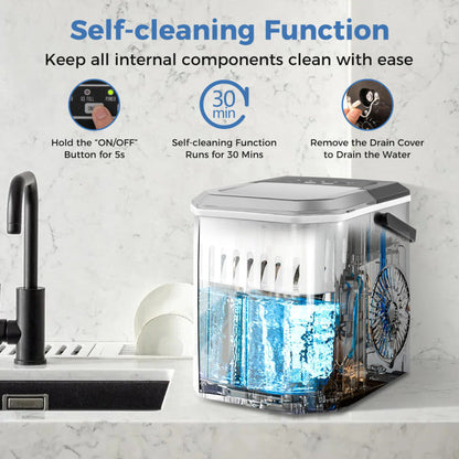 Countertop Ice Maker with Self-Cleaning for Home & Office