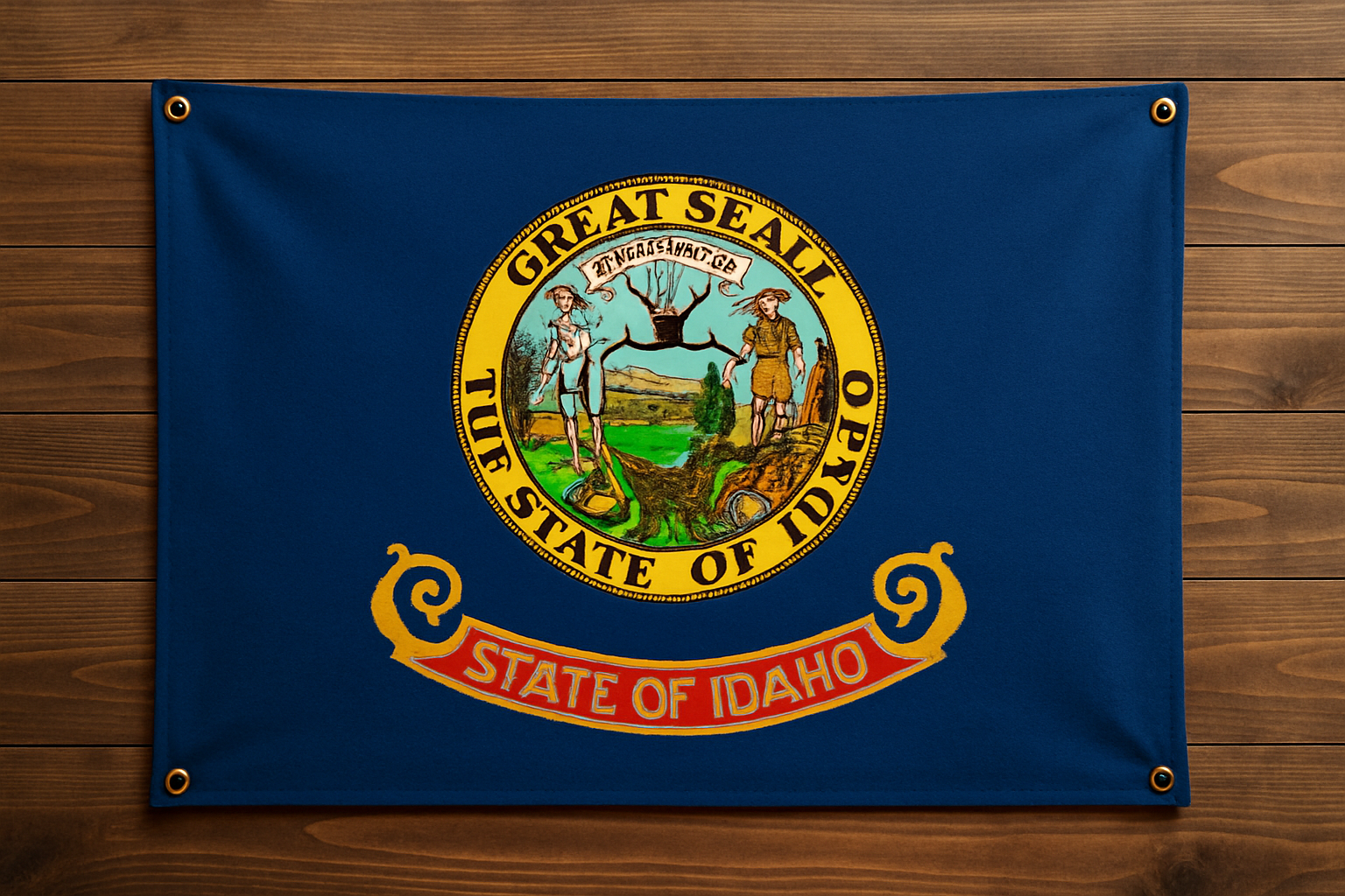 Idaho Flag with Grommets Along the Edges for Wall Hanging - Tampa Home & Garden Store