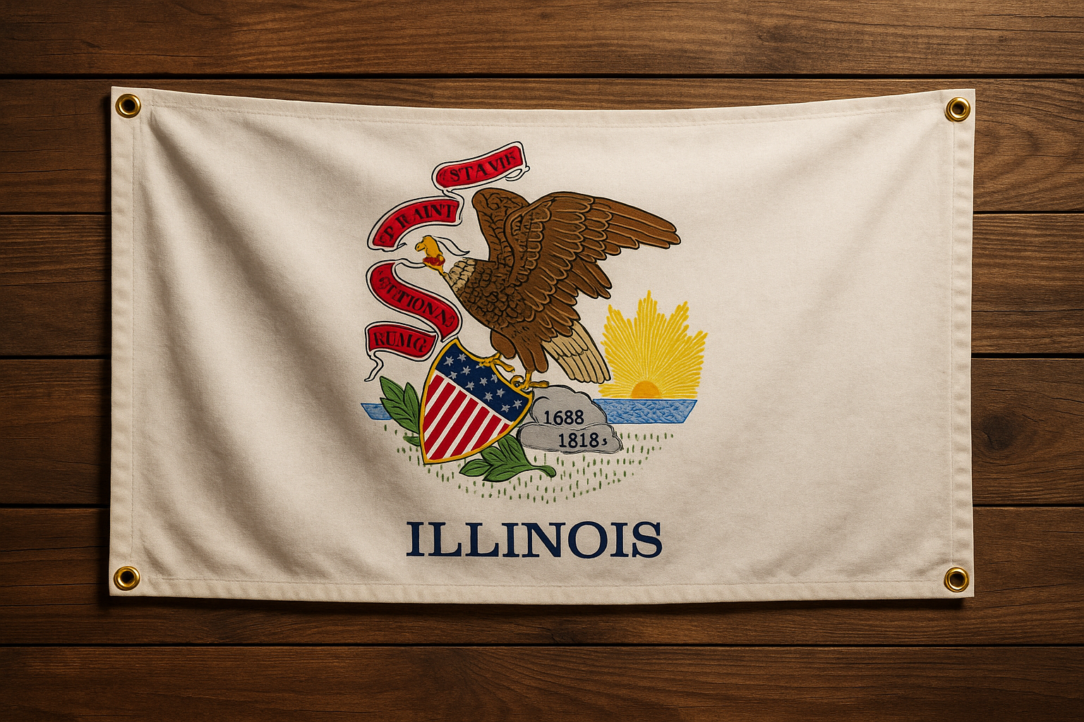 Illinois Flag with Grommets Along the Edges for Wall Hanging - Tampa Home & Garden Store