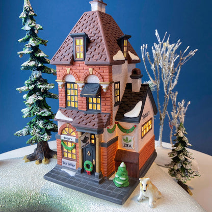 Illuminated Christmas Village Tea Seller House by Dept 56. Christmas in the City. Magical Holiday Home Retail Decor. Gift for Tea Lover. - Tampa Home & Garden Store