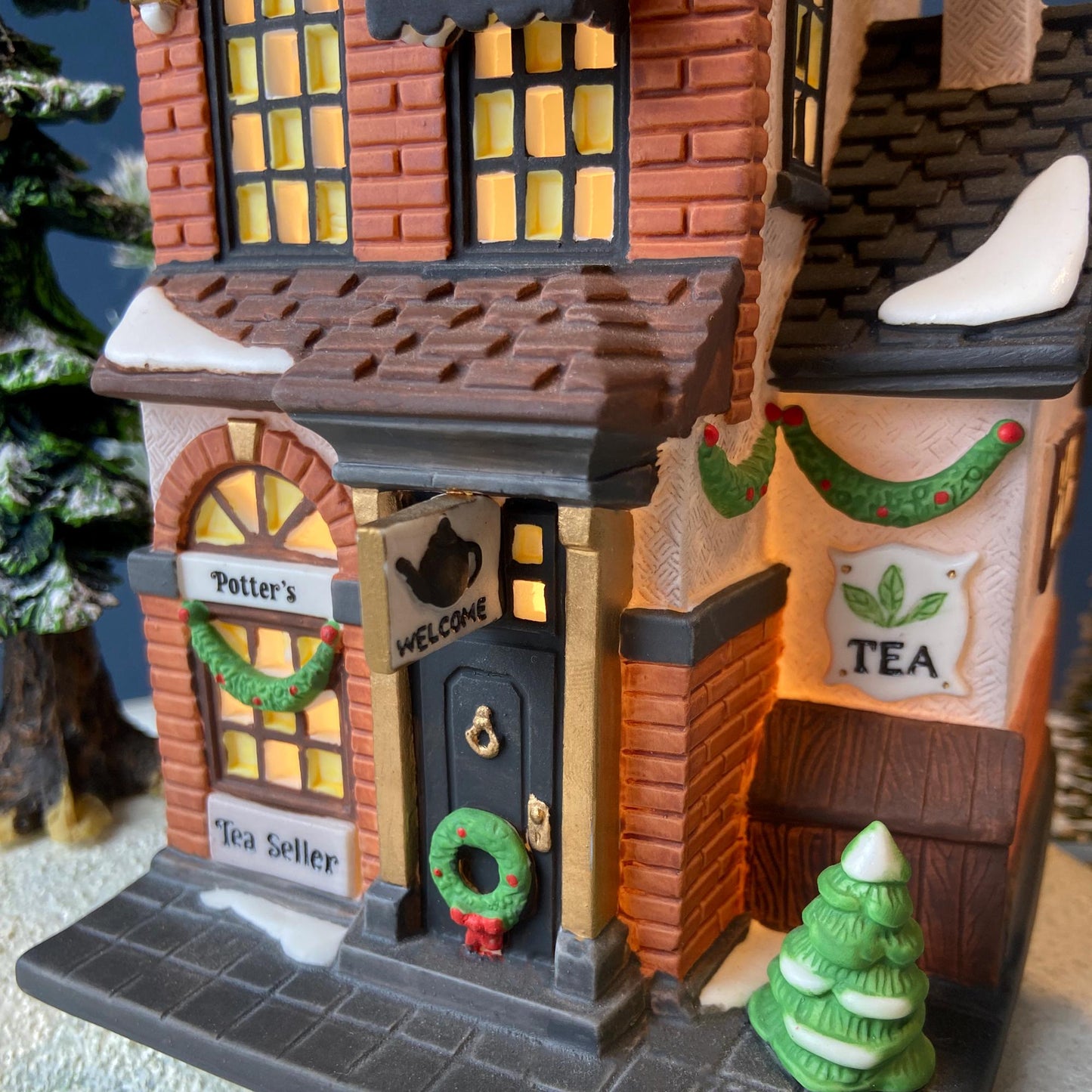 Illuminated Christmas Village Tea Seller House by Dept 56. Christmas in the City. Magical Holiday Home Retail Decor. Gift for Tea Lover. - Tampa Home & Garden Store