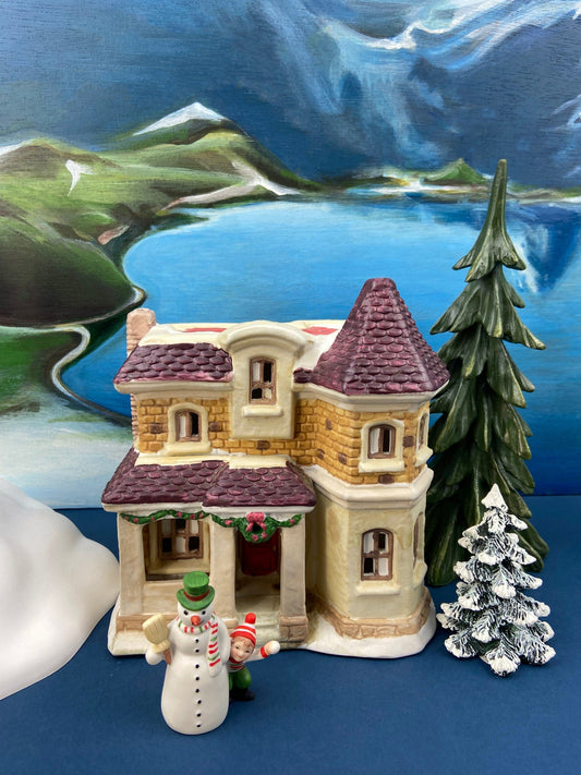 Illuminated Porcelain House. Medium-Sized Rustic Brick House with Red Roof for Christmas Village. Holiday Accessory. Traditional Home Decor - Tampa Home & Garden Store