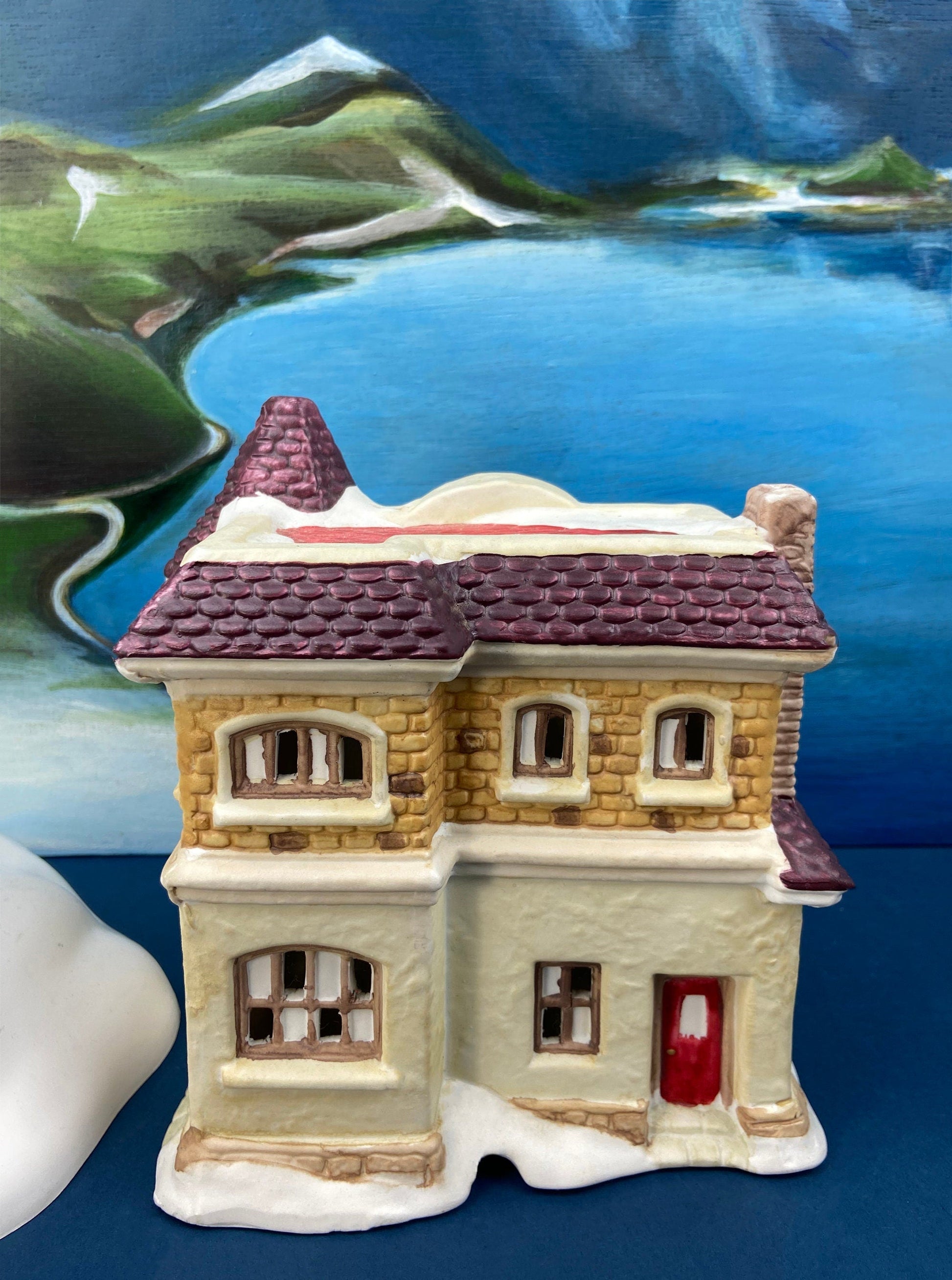 Illuminated Porcelain House. Medium-Sized Rustic Brick House with Red Roof for Christmas Village. Holiday Accessory. Traditional Home Decor - Tampa Home & Garden Store