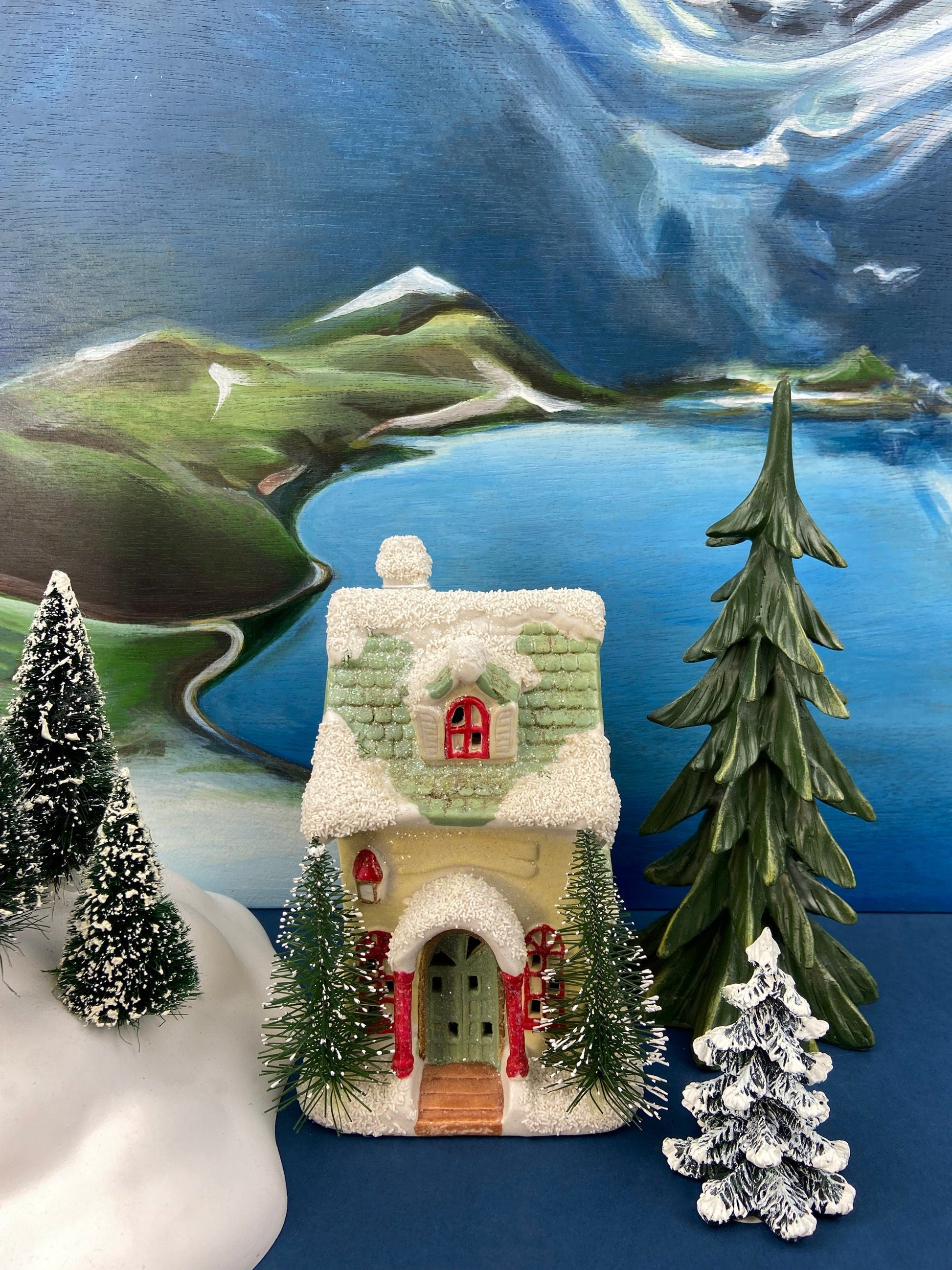 Illuminated Porcelain House. Medium-Sized Rustic Brick House with Red Roof for Christmas Village. Holiday Accessory. Traditional Home Decor - Tampa Home & Garden Store