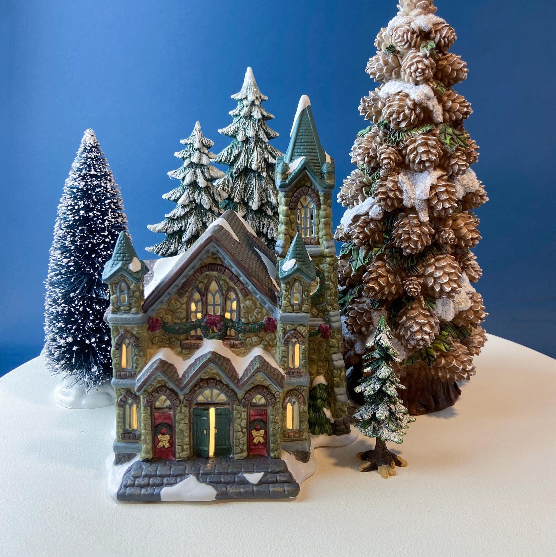 Illuminated Stoney Bridge Church by Santa's Workbench Collection. Victorian Series. Christmas Village Building. Porcelain Lighted House. - Tampa Home & Garden Store