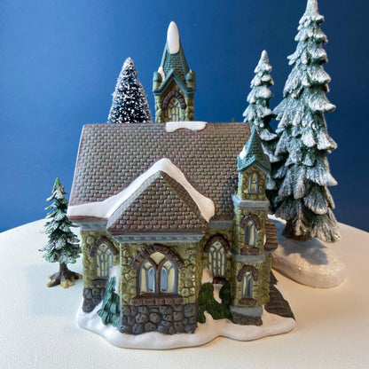 Illuminated Stoney Bridge Church by Santa's Workbench Collection. Victorian Series. Christmas Village Building. Porcelain Lighted House. - Tampa Home & Garden Store
