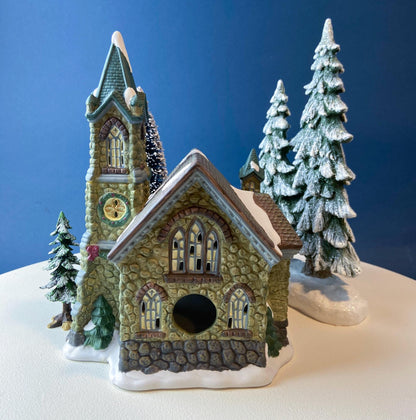 Illuminated Stoney Bridge Church by Santa's Workbench Collection. Victorian Series. Christmas Village Building. Porcelain Lighted House. - Tampa Home & Garden Store